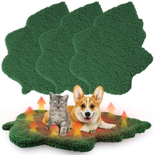 3 Pack Self Warming Pet Bed Leaf Shape Self Heating Cat Dog Mat Washable Thermal Sleeping Pad for Indoor Outdoor Hedgehog, Bunny, Sugar Glider, Rat, Chinchilla(Dark Green,Large-19 x29)