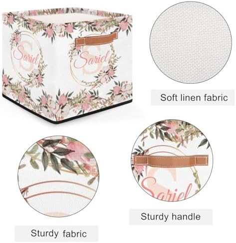 Floral Pink Collapsible Storage-Bin-Basket Custom Name Organizing