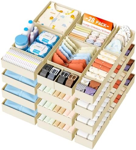 DIMJ Drawer Organizer Clothes - 28 Pack Baby Dresser Organizer for Nursery Closet Organization, Fabric Drawer Organizer Bins for Underwears Socks Bras, Foldable Storage Dividers for Bedroom