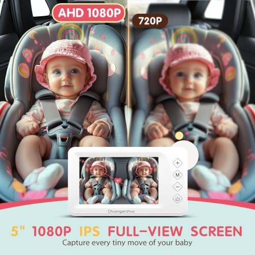 S100P Baby Car Camera with Ultra Night Vision, 5'' HD 1080P IPS Baby Car Monitor with 3X Zoom, Backseat/Carseat/Rear Seat Camera USB, Easy No-Damage Install, Safety for Infants and Pets (5 inch White)