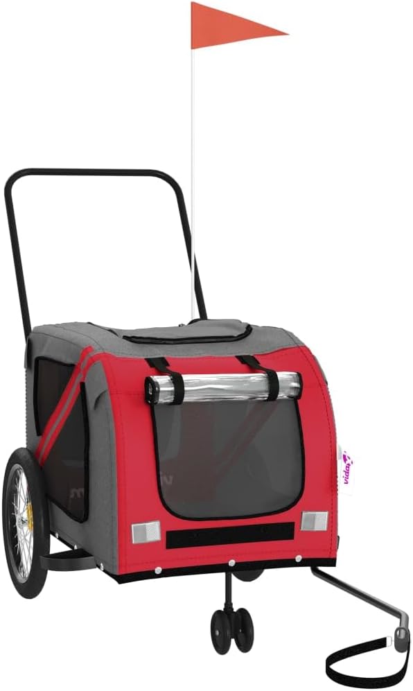 Pet Bike Trailer for Small Dogs, Foldable Bicycle Cargo Trailer with Sturdy Iron Frame, Oxford Fabric and PVC Cover, Easy Entry Doors and Mesh Windows for Comfort and Airflow