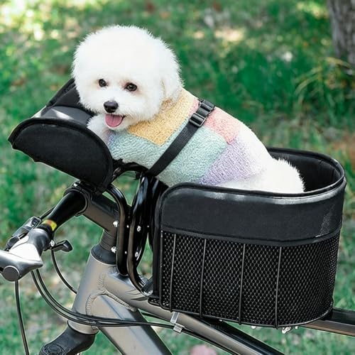 Scratch-Free Rubber Wrap Pet Bike Basket, Padded PU Lining for Small Dogs | Built-in Anti-escape Safety Hook, Stable Anti-slip Rubber Mount Pad(Upgraded)