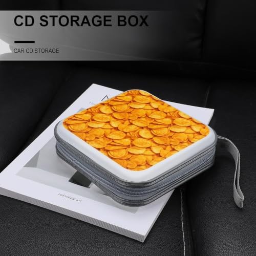 CD Case Holder for Car Potato Chips Food 40 Capacity Zipper Disc Wallet | DVD Organizer Storage Binder, Potato Chips Food Shockproof, Hard Plastic, Portable Hand Strap
