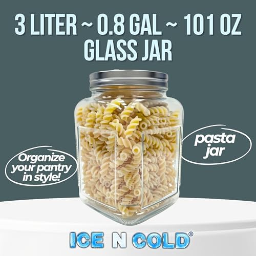 ICE N COLD 3-Liter Glass Storage Jar – 0.79 Gallon, 101 Oz, with Brushed Aluminum Lid (3)