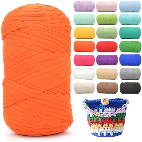400g Tshirt Yarn for Crochet,Orange T Shirt Soft Elastic Fabric Chunky Thick T-Shirt Crochet Yarn for Crocheting Knitting Beginner Hand Knitting for Bag/DIY Craft/Home Decor-Orange