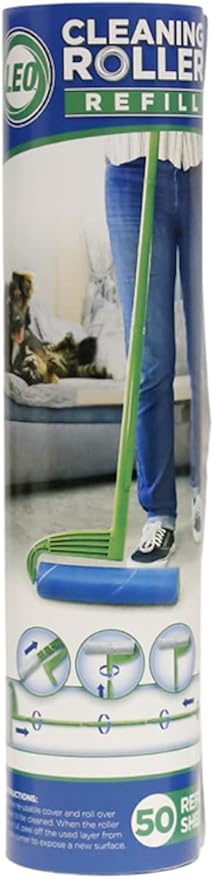 Leo Large 10-Inch Wide Lint Roller Refills 25 Sheets with extendable Handle to 45 inch for Lint Removers Household Cleaning Easily Remove Pet Hair Dust and Debris from Floors Carpets and Furniture