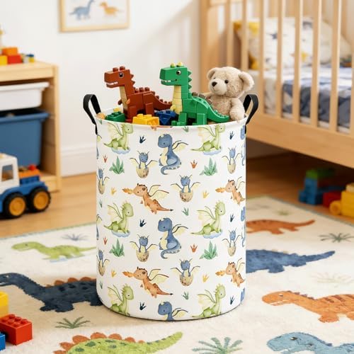 Round Laundry Basket Collapsible Storage Hamper Parent-child Dragon | Waterproof Canvas Foldable Baskets with sturdy Handles Multi-scene Organizer for Home Play Bedroom Gift Bin