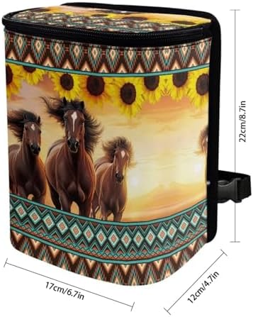 DISNIMO Sunflower Western Horse Car Trash Can with Lid Cute Car Accessories Leak Proof Car Trash Bag Hanging Car Garbage Can Multipurpose Storage Container for Back Seat Road Trip