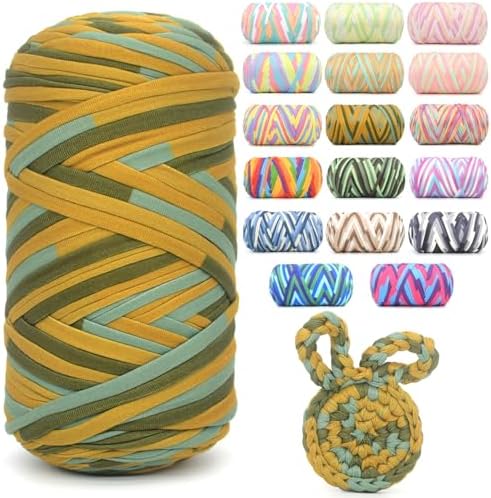 400g Tshirt Yarn for Crochet,Rainbow T Shirt Soft Elastic Fabric Chunky Thick T-Shirt Crochet Yarn for Crocheting Knitting Beginner Hand Knitting for Bag/DIY Craft/Home Decor-Green Blue