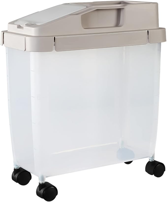 Large Capacity Food Storage Containers with 1 Measuring Cup and 4 Wheels, 20Lb Rice Container, Airtight Dry Storage Bins With Lids for Rice, Cereal, Flour, BPA Free Plastic Sealed Holder Bin Dispenser