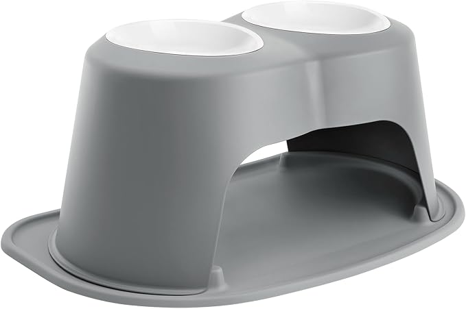 WeatherTech Double High Pet Feeding System w/Plastic Dog/Cat Bowls - 12" High Stand Dark Grey (PDHC6412DGDG)