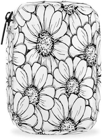 Pill Organizer Box Black and White Lines Sunflower 7-Day Weekly Medicine Pill Case Travel Pill Container Portable Pill Holder Storage Purse Bag Small Compact Size for Vitamin Supplement Birth Control