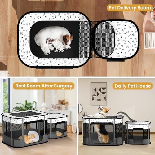 Portable Cat Playpen, 8-Rod Reinforced Kitten Dog Puppy Playpens, Foldable Play Pen for Indoor Cats Enclosed Pet Kitty Doggy Outdoor, Collapsible Tent Kennel Cage Corral