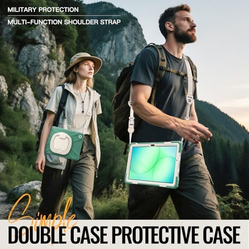 Rugged Protective Case Compatible with Samsung Galaxy Tab A11 Plus/A11 + 11" 2023 SM-X230, Military-Grade Shockproof Cover with 360° Rotating Stand & Built-in Screen Protector (F Green)