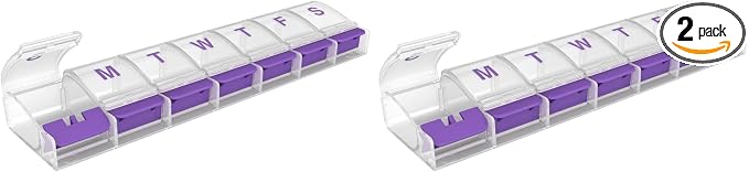 EZY DOSE Weekly (7-Day) Pill Case, Medicine Planner, Daily Vitamin Organizer Box, X-Large Push-Button Compartments, Convenient and Easy to Use, Arthritis Friendly, Clear Lids, Color May Vary, BPA Free