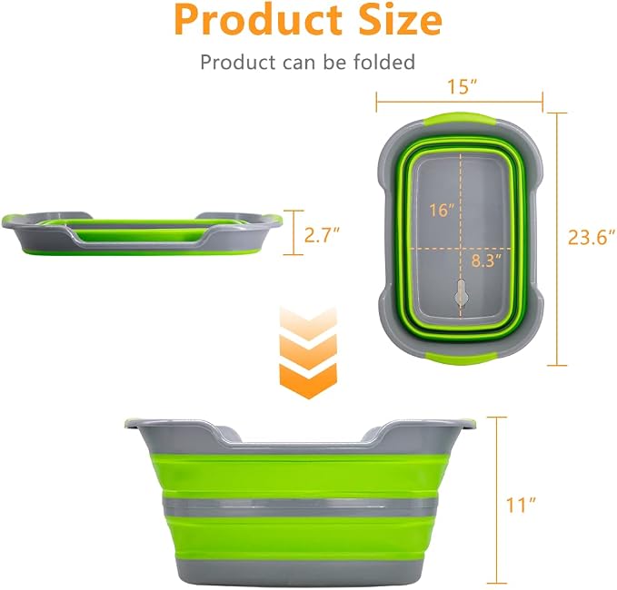 Goderewild Multipurpose Collapsible Pet Bathtub with Drainage Hole for Puppy Small Dogs Cats, Portable Laundry Basket-Foldable Bathing Tub-Storage Organizer, 7.1 Gal/27L (Green,1)