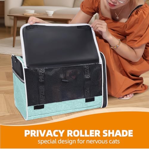 Cat Carrier for Travel, Soft-Sided, Top Loading, Privacy Curtain, to 20 lbs | Medium Pet Carry Bag Anxious Cat, Vet Visits Car Transport, Luggage Sleeve Suitcase Attachable Small Puppy Crate Kennel Teal