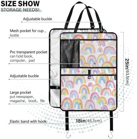 1 Pack Back Seat Car Organizer with Storage Pockets Kick Mats Back Seat Protector Hanging Car Organizer Automotive Seat Back Cover Organizers Gradient Cute Rainbows