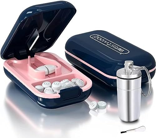 Pill Cutter | Best Cutter for Small or Large Pills |with Safety Lock Buckle Design in The USA| Cuts Vitamins | Pill Splitter Detachable Silicone pad Easy to wash with Crystal Pill Box (Navy)