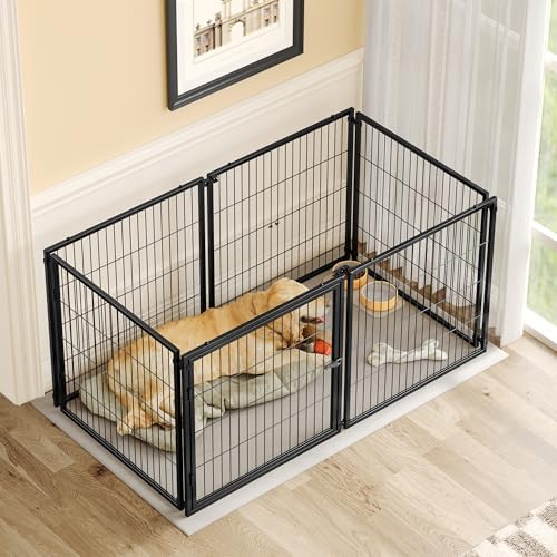 Large 63.7" Dog Playpen-Heavy Duty Metal Exercise Pen for Medium Dogs,Black | 63.7" x 34.2" x 31.7" heavy-duty metal dog pen with flexible front/side gate placement & secure latch.