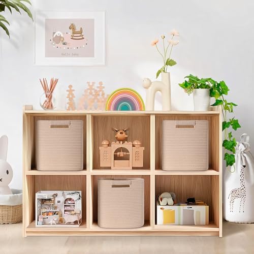 11 Inch Storage Cubes, 3 Pack Cube Storage Bins for Organizing, Cotton Rope Woven Baskets for Shelves, Bathroom, Kids Room, Closets, Baby Nursery