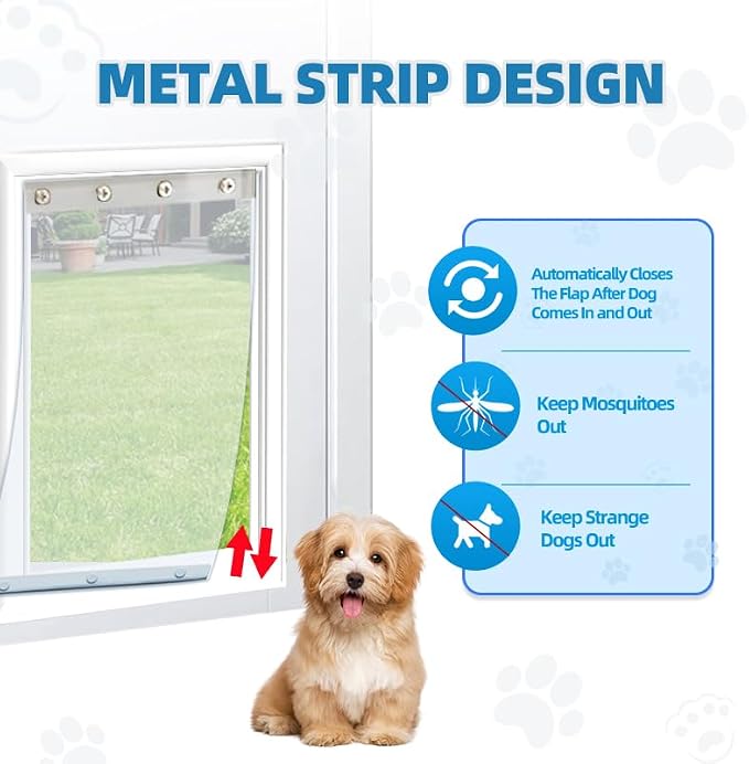 2 Pack XL Replacement Dog Door Flaps with 78 Inch Long Sealing Strip | Weather Resistant Doggie Door Replacement Flap Compatible with 9.88" x 18" Extra Large Dog Door