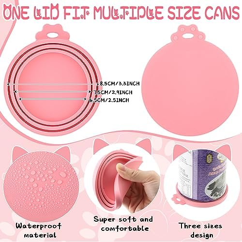Uiifan 8 Pcs Cat Food Can Covers Lids Set, Silicone Pet Food Can Lids with Multi-Function Cat Foods Spoon and Opener, Silicone Wet Foods Spoon for Cats and Dogs(Pink)