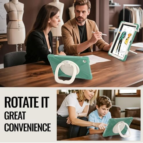 Rugged Protective Case Compatible with Samsung Galaxy Tab A11 Plus/A11 + 11" 2023 SM-X230, Military-Grade Shockproof Cover with 360° Rotating Stand & Built-in Screen Protector (F Green)