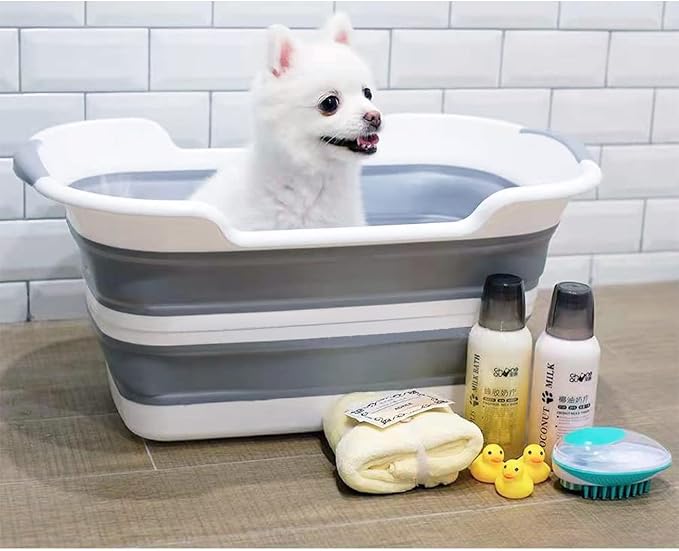 Goderewild 7.1 Gal/27L Multipurpose Collapsible Pet Bathtub Upgraded with Drainage Hole and Pet Hair Collector for Bathing/Shower, Portable Laundry Basket-Foldable Bathing Tub-Storage Organizer.