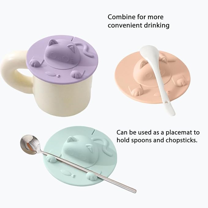 6 Pack Silicone Tea Bag Holders, Cat Mug Toppers, 4 inch | Reusable Drink Covers Help Retain Temperature and Shield Beverages from Dust, Pet Hair, Flies and Wasps