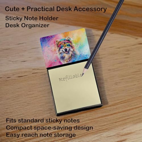 Caroline's Treasures Keeshond Hippie Dawg Sticky Note Holder Refillable Dispenser Self-Sticky Note Pads, Memo Pads Blank Desk Accessories