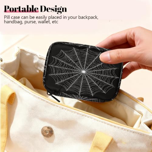 Travel Pill Organizer Black White Spider Web Small Pill Case
