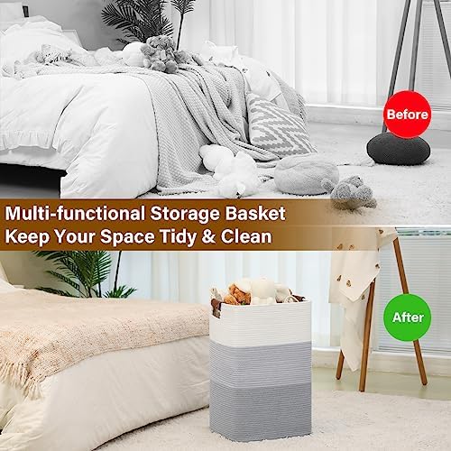 Laundry Hamper 96L Extra Large Laundry Basket, Woven Blanket Basket | Cotton Woven Storage Hamper with Handles for Living Room, Large Baskets for Pillows, Blankets, Clothes-Gradient Grey