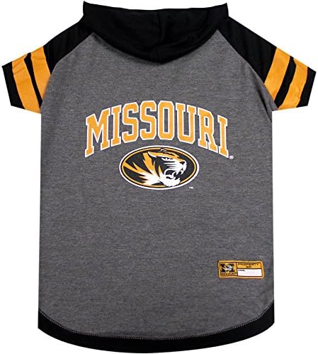 NCAA Missouri Tigers Hoodie for Dogs & Cats, X-Small Collegiate Licensed Dog Hoody Tee Shirt. Sports Hoody T-Shirt for Pets. College Sporty Dog Hoodie Shirt.