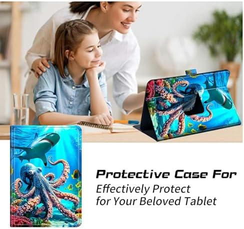 Universal Case for T-Mobile Revvl Tab 2 10.1" Model:9185W 2025/Revvl Tab 5G 10.36" 2023, 360 Degree Rotating Kickstand Protective Stand Leather Shell Cover for 9"-10.5", Underwater Octopus