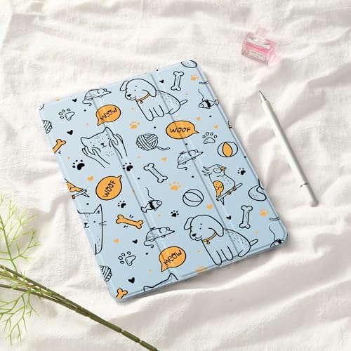 Cute Pets Cats Case for 11" iPad Air(2024), Clear TPU Smart Stand Back Cover with Pencil Holder, Auto Wake/Sleep Foldable Shockproof Protective Case