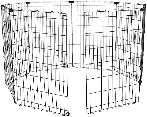 Amazon Basics Portable Foldable Octagonal Metal Exercise Dog Playpen, Indoor/Outdoor Pet Fence, No Door, 8 Panels, Medium, 60 x 60 x 36 inches, Black