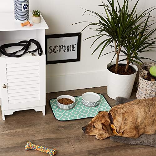 Bone Dry Machine Washable, Ultra Absorbent Pet Mat, 12x18, Aqua/Off-White Lattice
