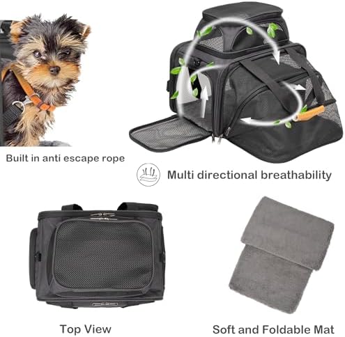 JUNGYOON Cat Carrier, Expandable Airline-Approved Soft-Sided Pet Travel Bag for Cats, Small Dogs & Small Pets, Breathable Mesh Design with Multi-Pockets & Fleece Pad (Dark Grey)