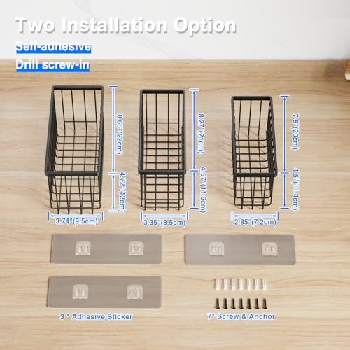 MUSTORN 3 Pack Adhesive Cabinet Door Organizer, Lid Organizers Inside Cabinet Food Container/Tumbler Lid Organizer and Storage Cup Lids Holder for Kitchen & Bathroom Wall Mounted(Black)