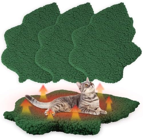 3 Pack Self Warming Pet Bed Leaf Shape Self Heating Cat Dog Mat Washable Thermal Sleeping Pad for Indoor Outdoor Hedgehog, Bunny, Sugar Glider, Rat, Chinchilla(Dark Green,Medium-18 x24)