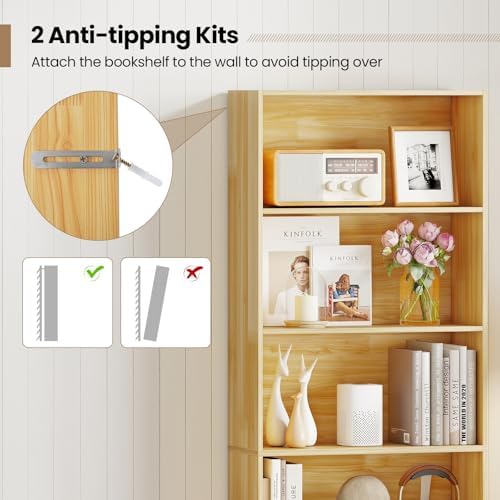 Giantex 6-Tier Bookcase, 70" Tall Wooden Bookshelf, Freestanding Storage Organizer w/Open Shelves, Anti-Tipping Kits, Modern Floor Standing Display Shelves for Living Room, Bedroom,Burlywood