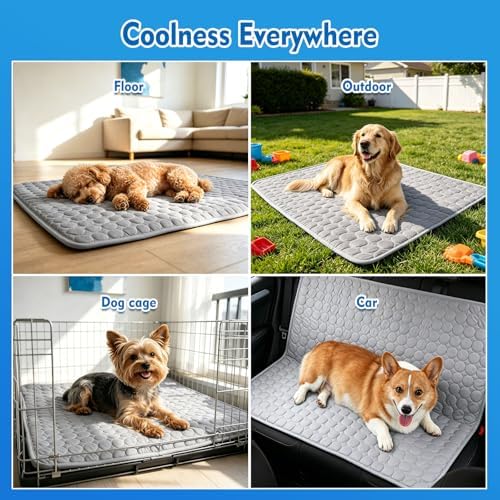 Portable Dog Cooling Mat, Q-Max 0.4 Non Slip Washable Pet Bed Pad | Fortable Washable Cooling Mat for Dogs, Fits Small Medium Large Dogs Cats Indoor Outdoor Use Heat Relief Pet Cool Bed