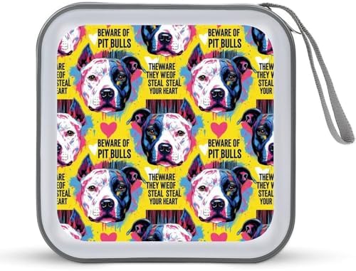 Hard Shell DVD CD Organizer Pit Bull, 40-Disc Storage Binder with Zipper Closure, Portable Protective Case for Travel Home