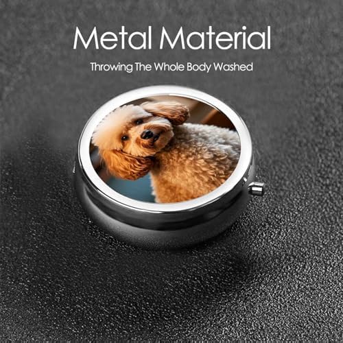 Pill Box with Mirror Cute Pet Poodle 3 Compartment Small Pill Case for Purse Or Pocket Mini Metal Pill Holder Travel Weekly Medicine Tablet Vitamin Holder Organizer Travel Gifts