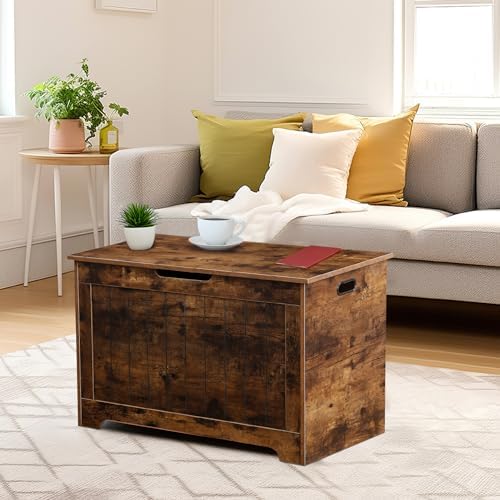 Wooden Storage Chest,30/40 Inch Storage Trunk w/2 Safety Hinges, Storage Bench, Modern Lift Top Chest Box Organizer (Rustic Brown, 30 L x 15.7 W x19 H Inch)