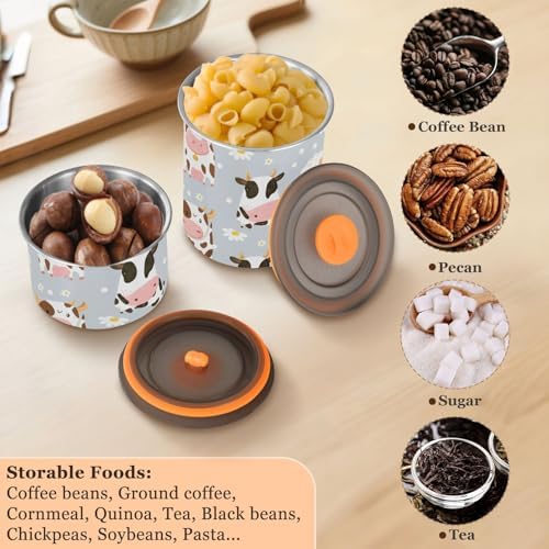 Cute Cows Coffee Canister with Lid Airtight Food Storage Containers 17OZ Stainless Steel Canisters Kitchen Food Organizer for Beans, Cereal, Pasta, Flour, Sugar, Snacks