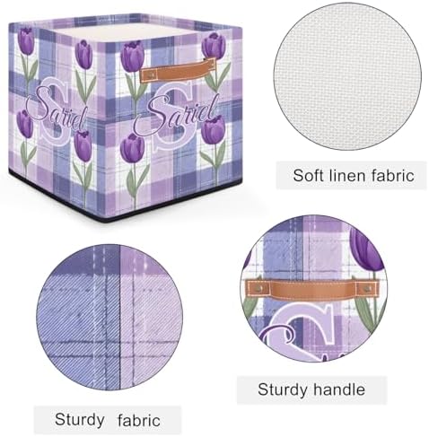 Storage-Basket with Handle Personalized Decor-Organizer-Bins for Bedroom Collapsible Laundry Basket as Gifts for Girls Boys Baby Adults Storage-Bins Purple Tulip