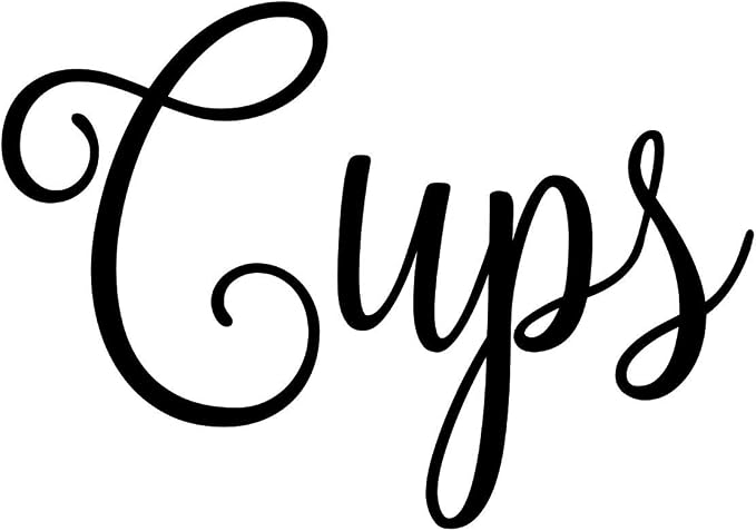 Cups 3.5w x 2.5h Label | Kitchen Pantry Organization | Die Cut Vinyl Decal | Black Fancy Font (Sticker Only)
