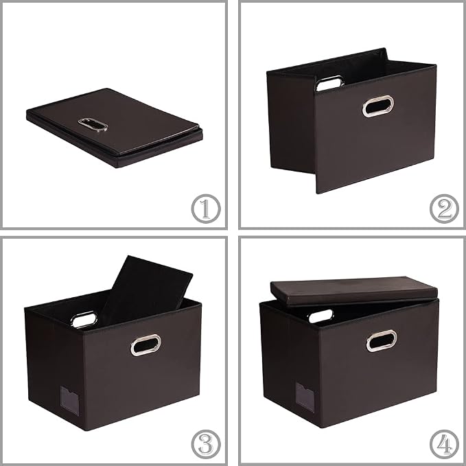 Large Stackable Storage Boxes with Lids [5-Pack] Leather Fabric Foldable Storage Bins Organizer Containers Baskets Cubes with Cover for Bedroom Closet Office Nursery Brown(17.7x11.8x11.8)